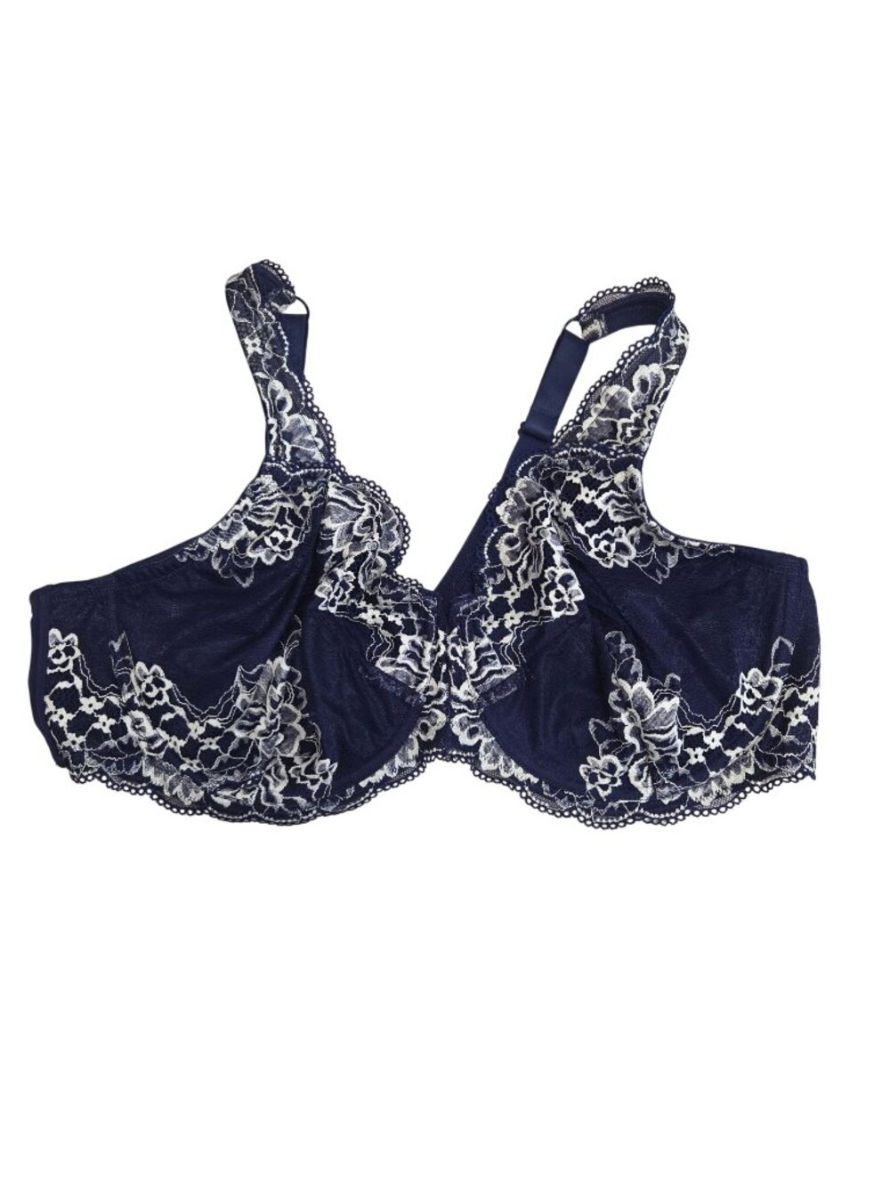 Breezies Full Coverage Navy Blue Lace Bra 46C UltraSoft Adjustable Straps Underw